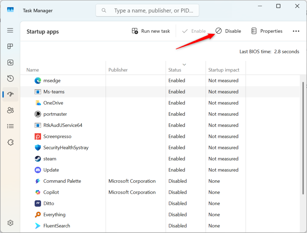 disabling teams in the task manager