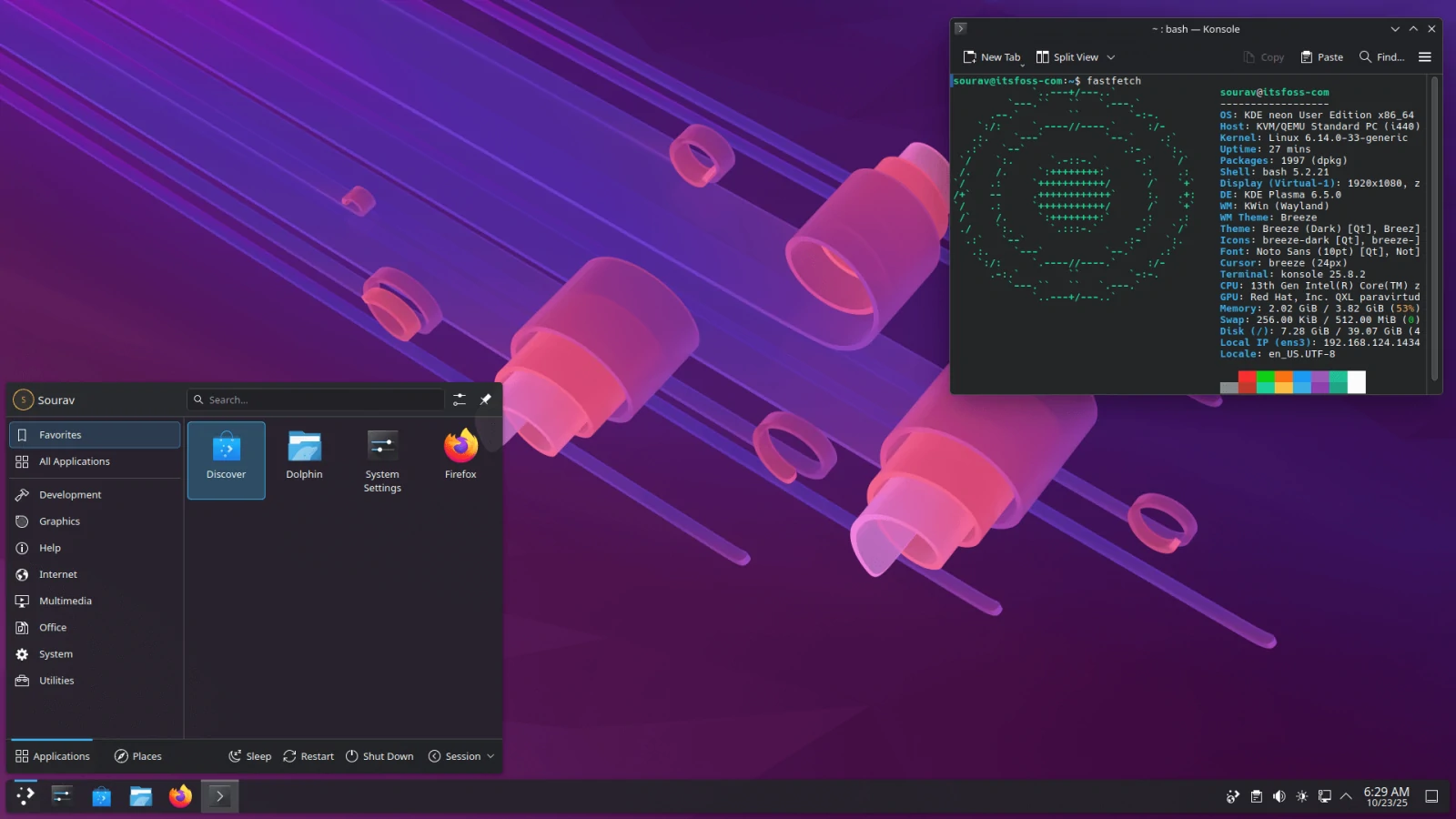 kde neon plasma 6 5 desktop view