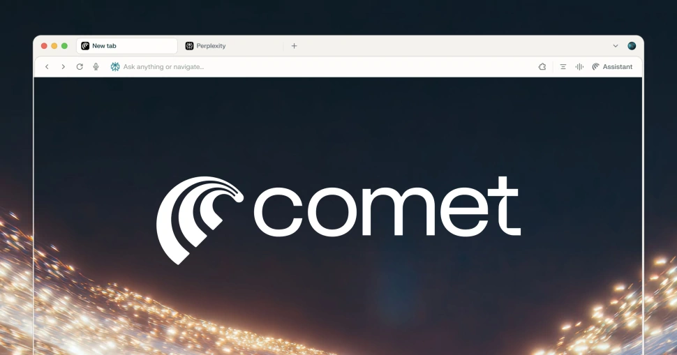 Los mejores navegadores web: Captura de Comet (Perplexity), navegador con IA agentic que automatiza investigaciones y tareas.