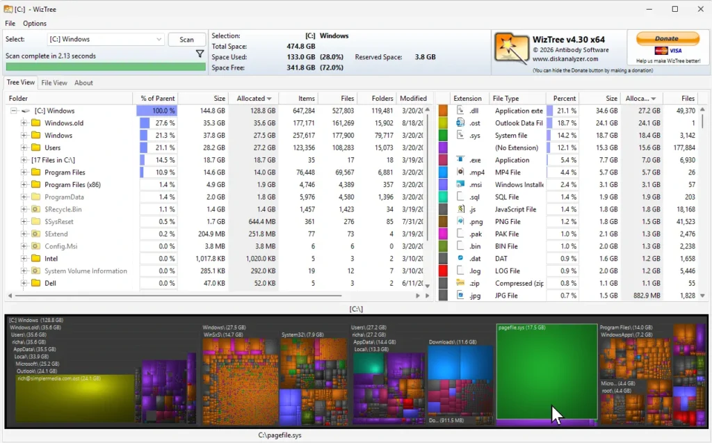 Cómo liberar espacio en Windows con WizTree (rápido y fácil) 35 wiztree scan1