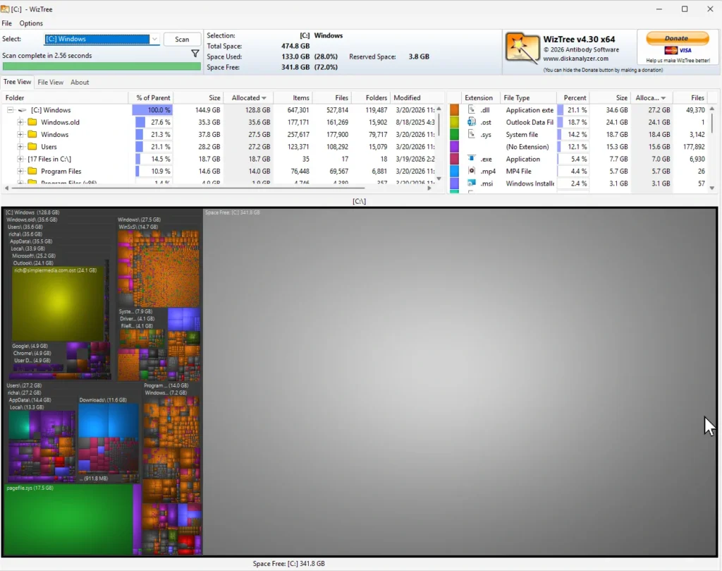 Cómo liberar espacio en Windows con WizTree (rápido y fácil) 34 wiztree treemap 2