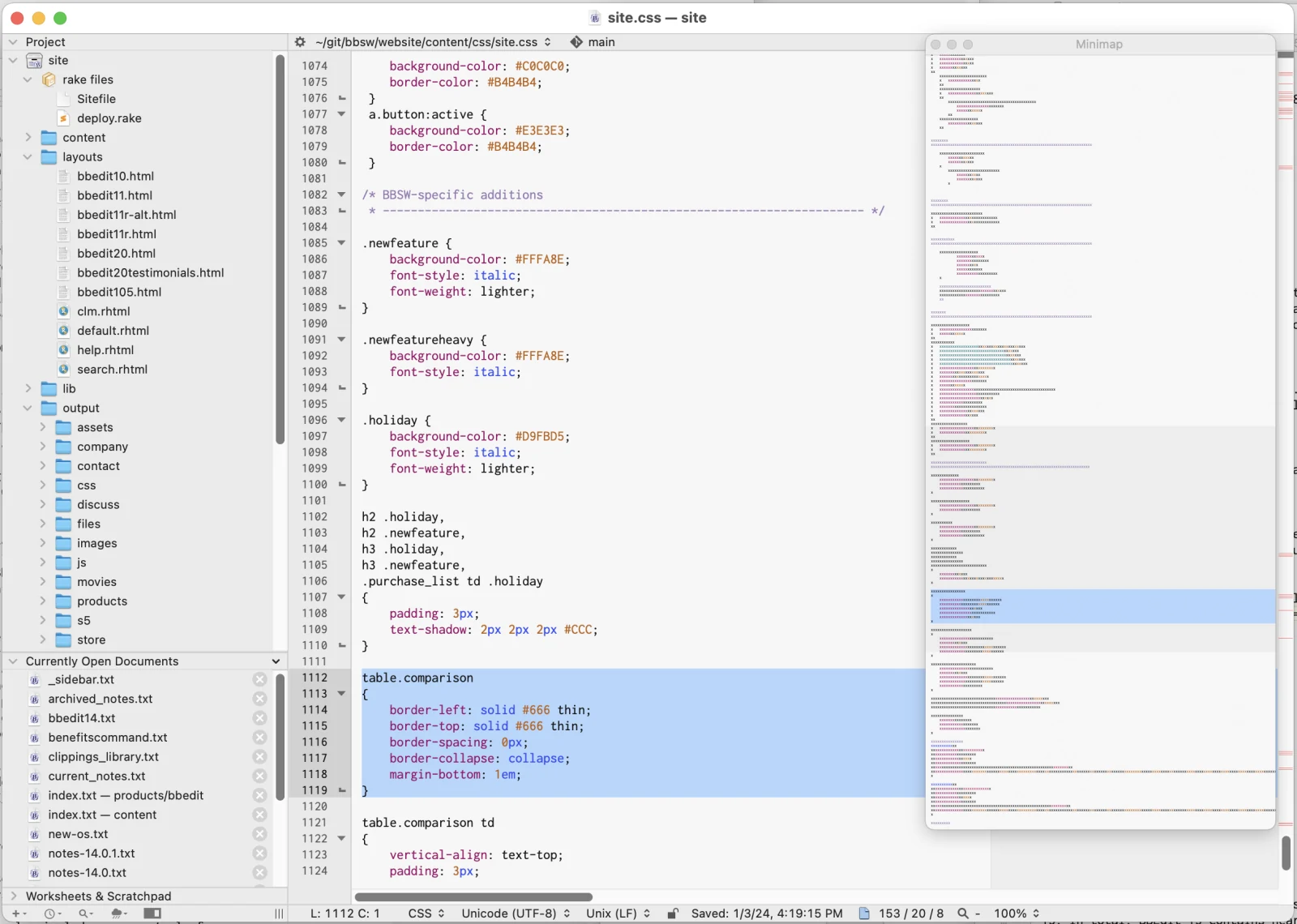 Los mejores editores de código y texto para Windows, Mac y Linux 44 BBEdit minimap lg