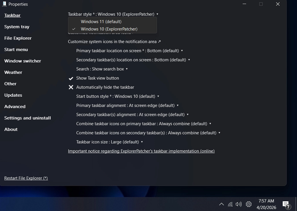 ExplorerPatcher: Qué es y cómo usarlo para que Windows 11 luzca como Windows 10