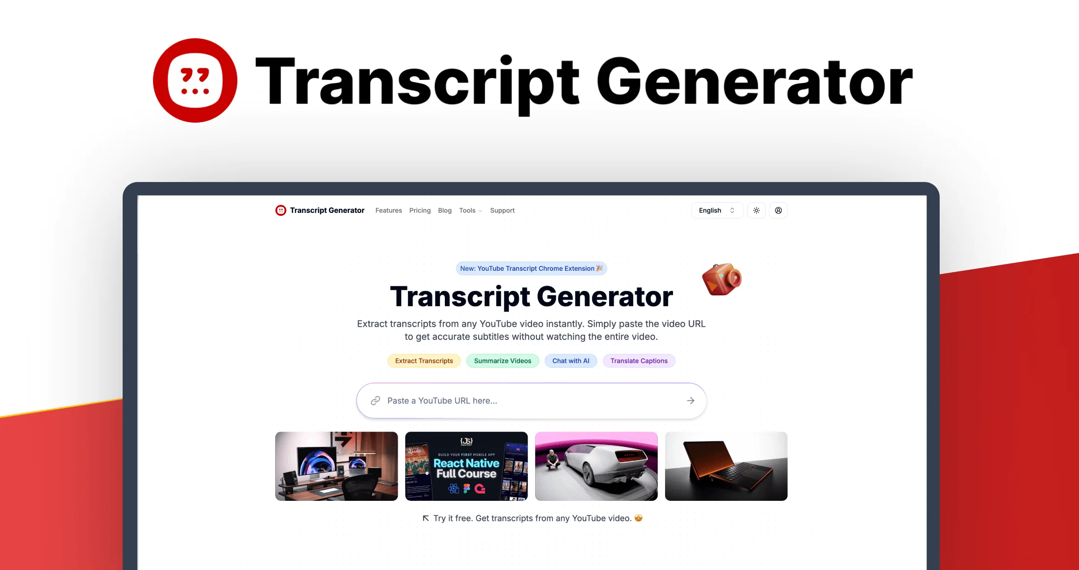 Las mejores herramientas gratis para transcribir videos de YouTube 33 Transcript Generator 1