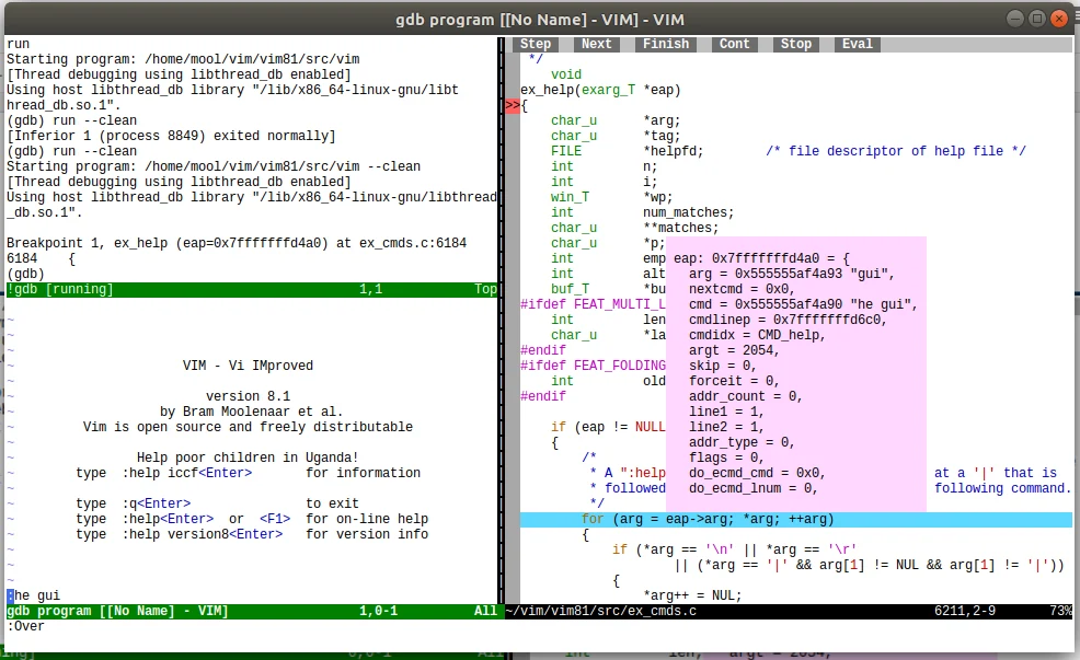 Los mejores editores de código y texto para Windows, Mac y Linux 42 VIM terminal debugger