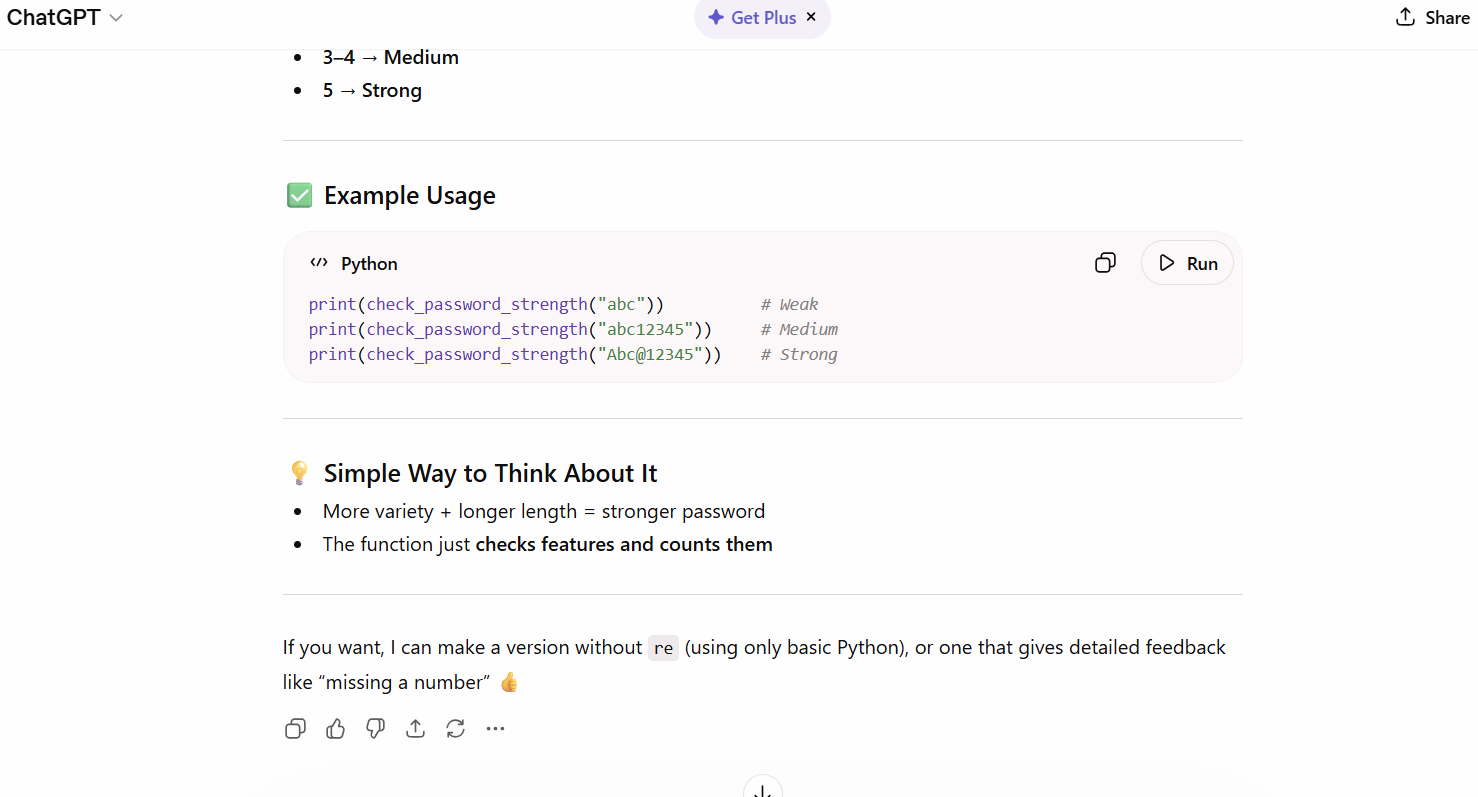 chatgpt providing test code for a password strength checker program it wrote