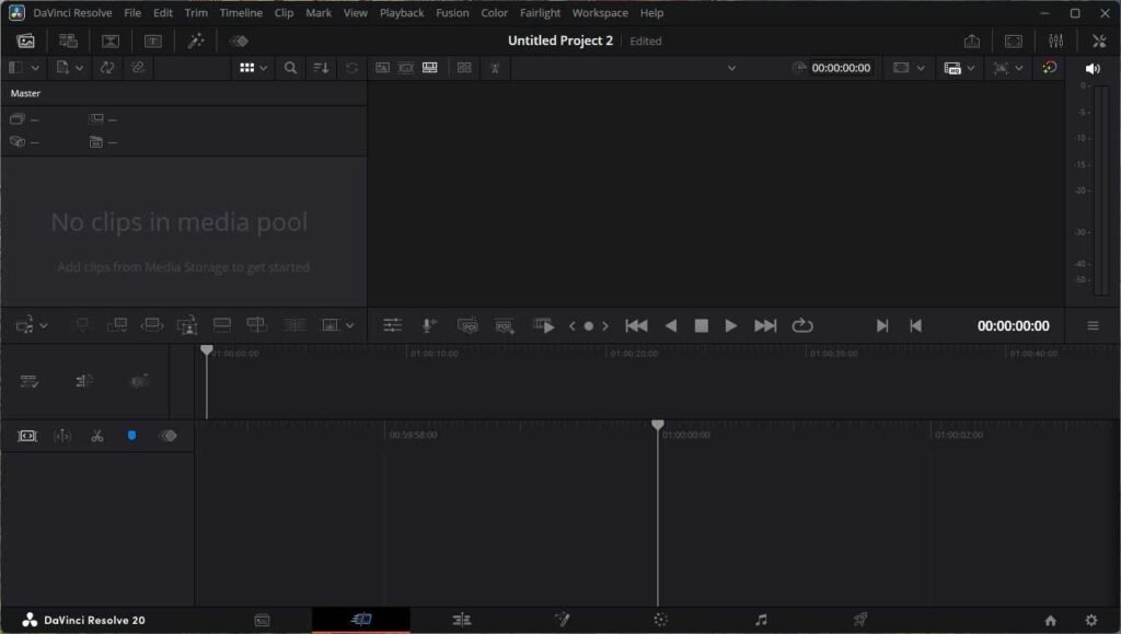 davinci resolve main menu
