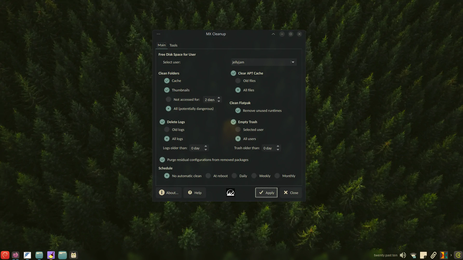 mx linux cleanup utility frees up space with one click