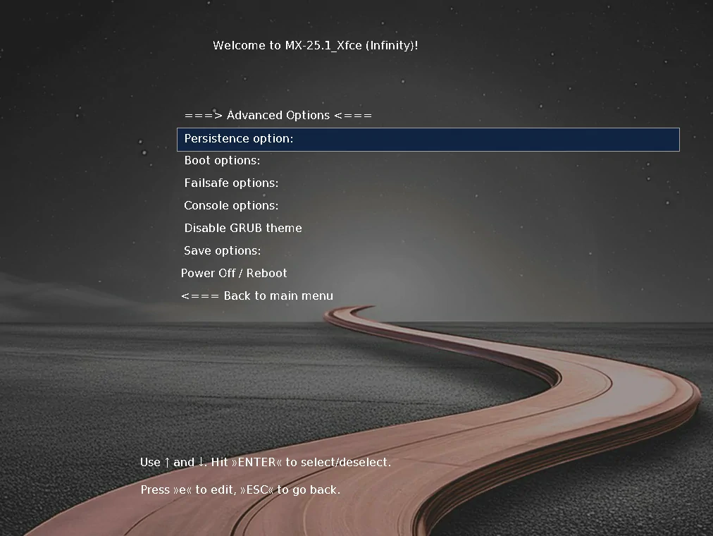 mx linux grub advanced options settings