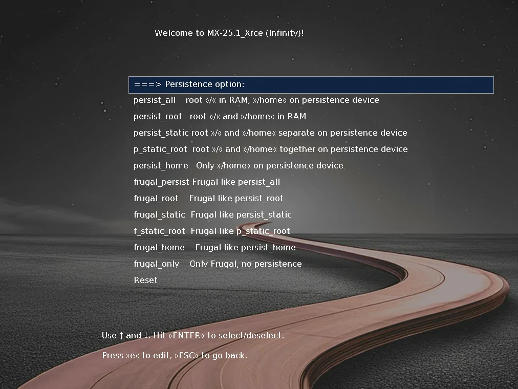mx linux persistent boot settings in the grub