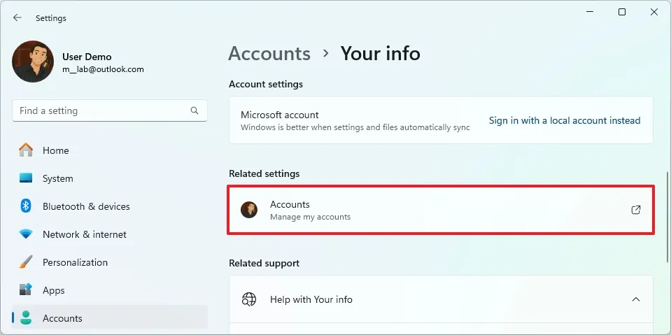 open manage microsoft account windows11