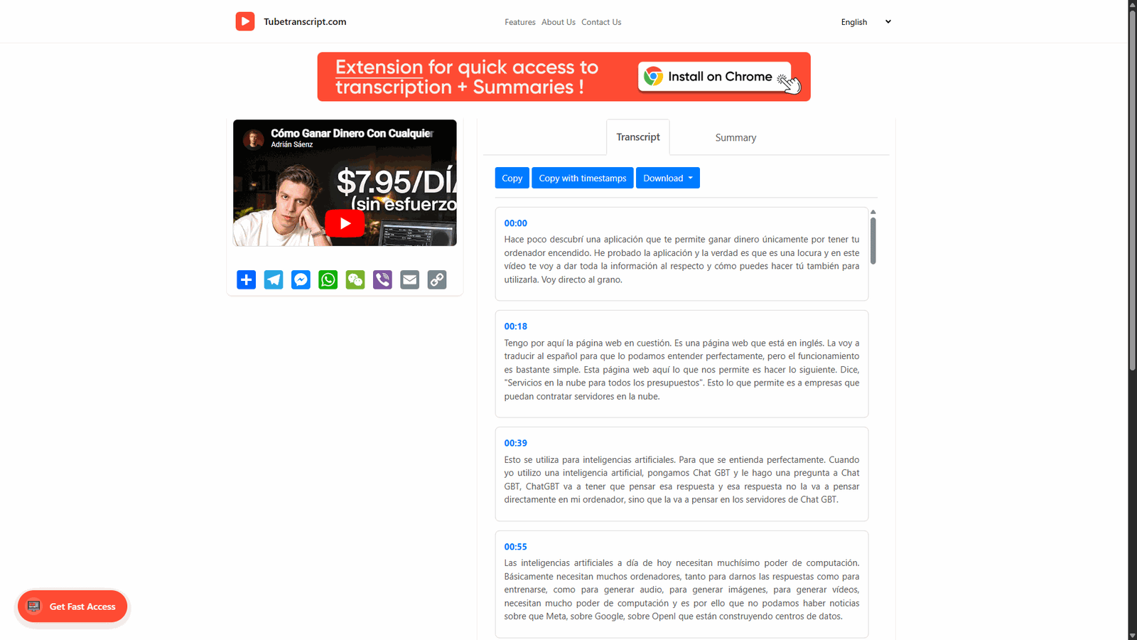 Las mejores herramientas gratis para transcribir videos de YouTube 41 tubetranscript.com