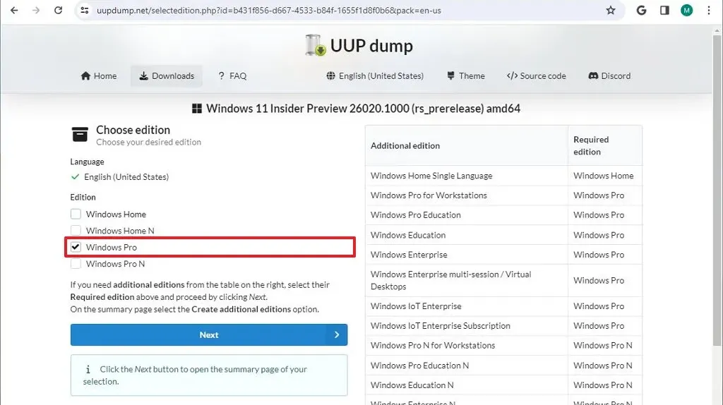 uup dump windows 11 edtions download