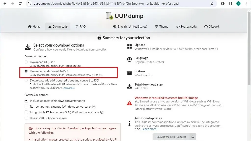 uupdump download convert iso windows 11 insider