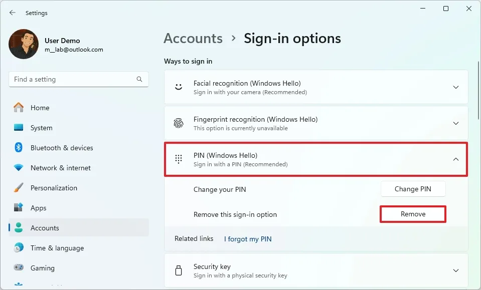Cómo quitar el PIN de Windows 11