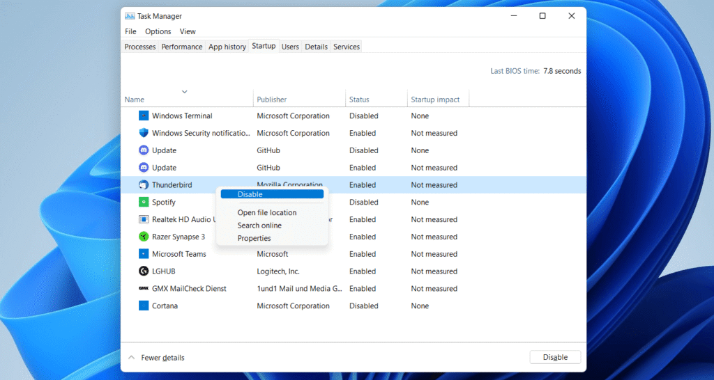 windows 11 startup configuration task manager