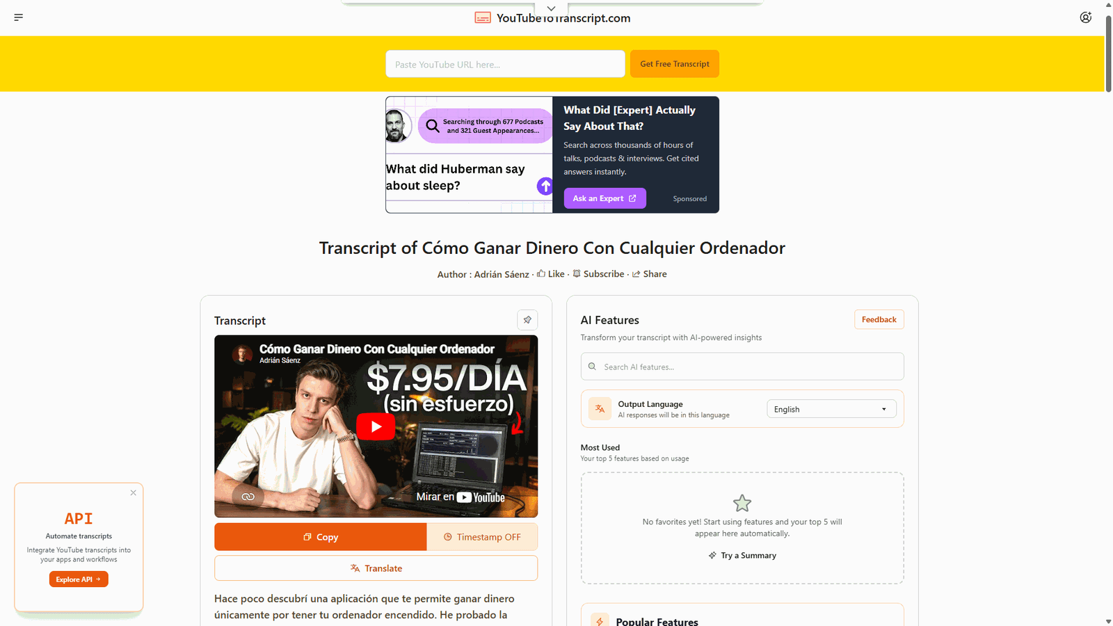 Las mejores herramientas gratis para transcribir videos de YouTube 38 youtubetotranscript.com