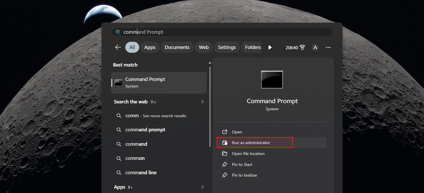 Run Command Prompt as admin
