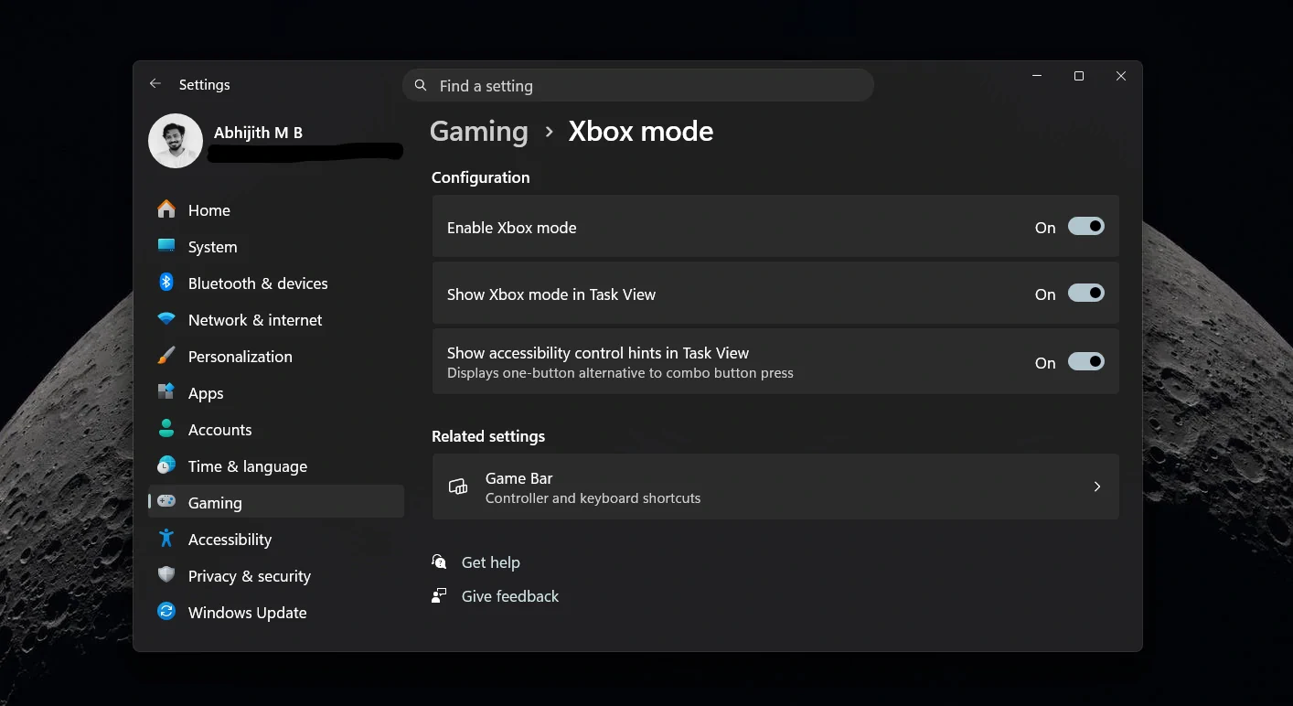 Xbox mode settings customization