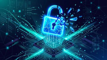 Criptografía post-cuántica: Ilustración de un candado digital fracturándose ante una computadora cuántica, representando la amenaza a la criptografía actual