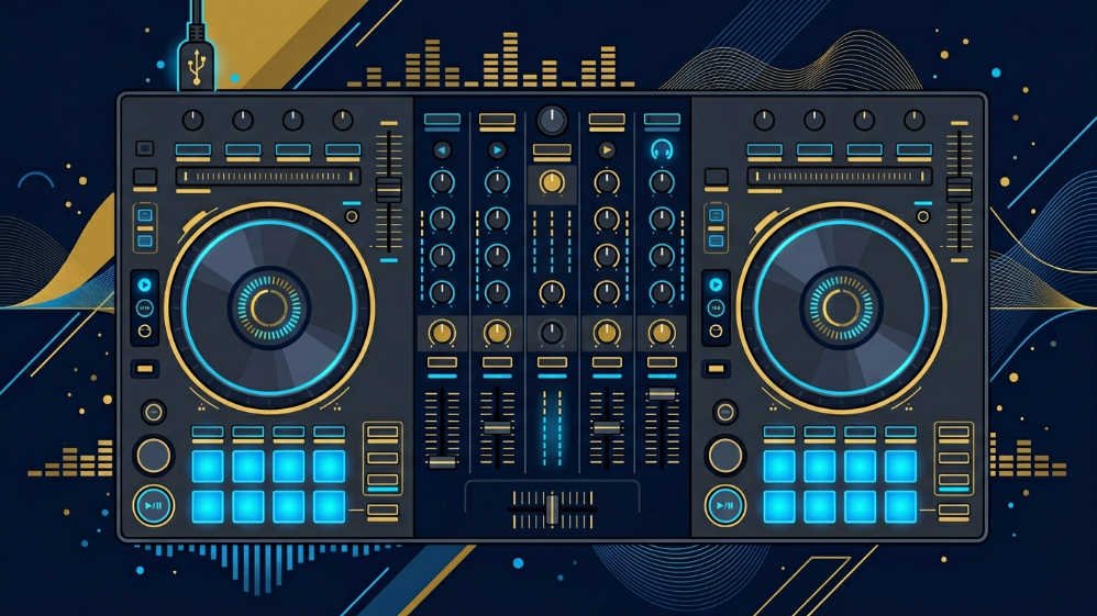 Equipo para DJ: Guía Completa del Setup Ideal en 2026 34 Partes de un controlador DJ — jog wheels, crossfader, EQ y pads explicados
