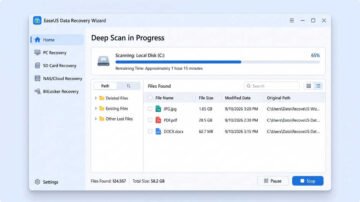 Interfaz principal de EaseUS Data Recovery Wizard mostrando las opciones de escaneo de disco en 2026