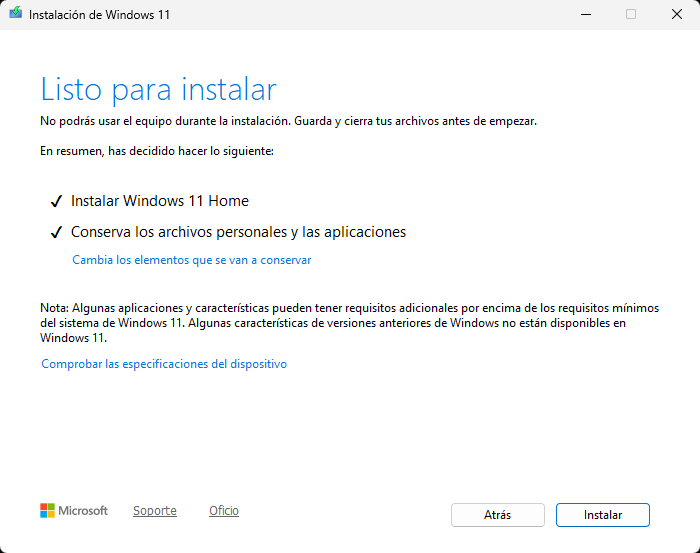 insalar windows conservar archivos