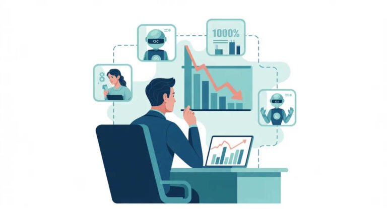 Reducir costos en una empresa con IA: Empresario reduciendo costos operativos con inteligencia artificial sin despedir personal