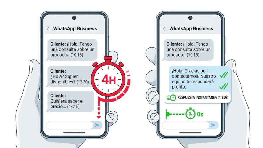 Chatbot para WhatsApp: comparación entre atención manual lenta y respuesta automática instantánea por WhatsApp en empresas