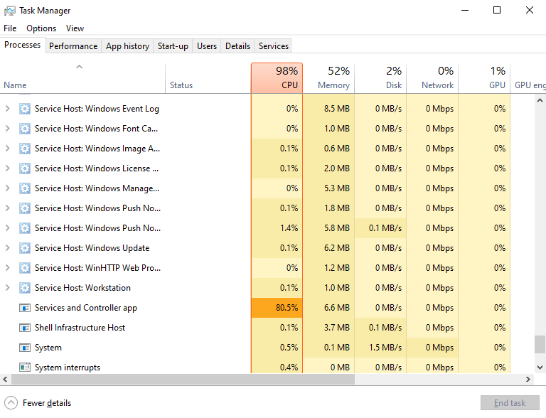 services exe alto consumo cpu