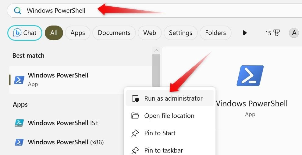 6 comandos de PowerShell que solucionan los errores más comunes de Windows 11 34 3 running windows powershell as administrator from windows search