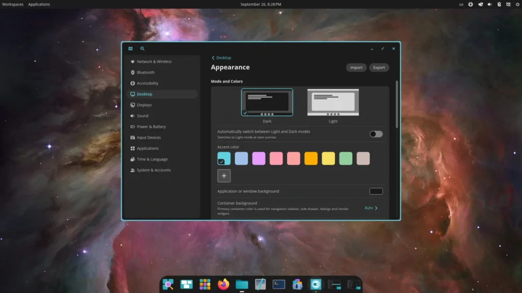 Los mejores entornos de escritorio Linux en 2026 44 COSMIC Pop OS 24.04 Beta Settings Appearance dark English