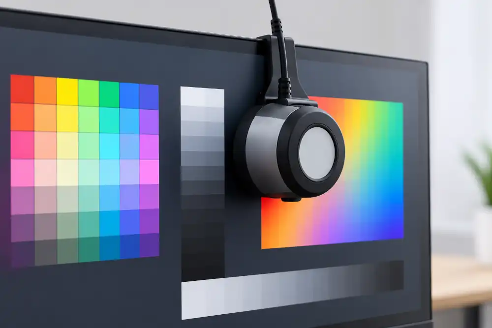  Colorímetro calibrando la pantalla de un monitor para diseño gráfico