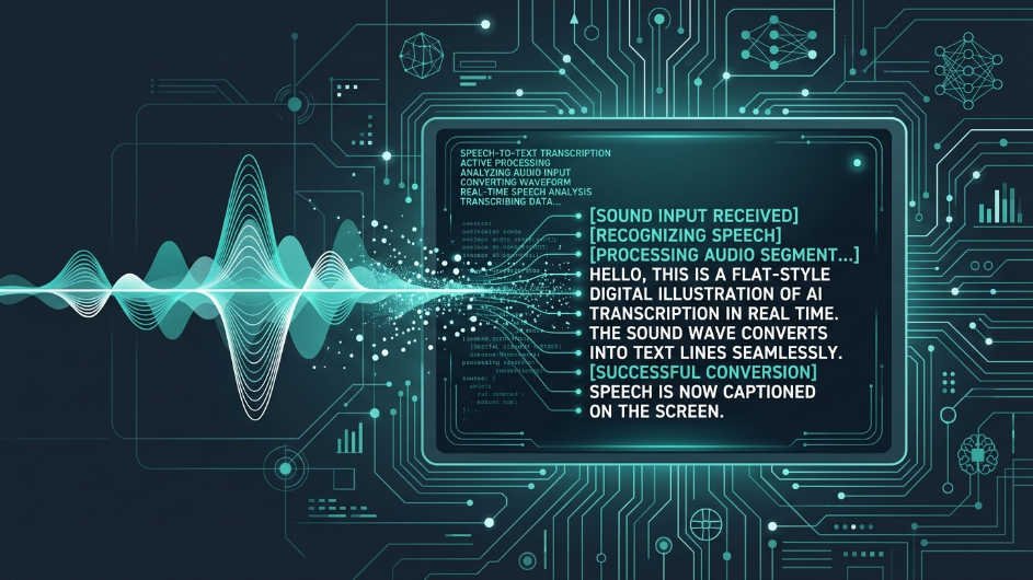 Convertir audio en texto: herramienta de IA convirtiendo onda de audio en texto