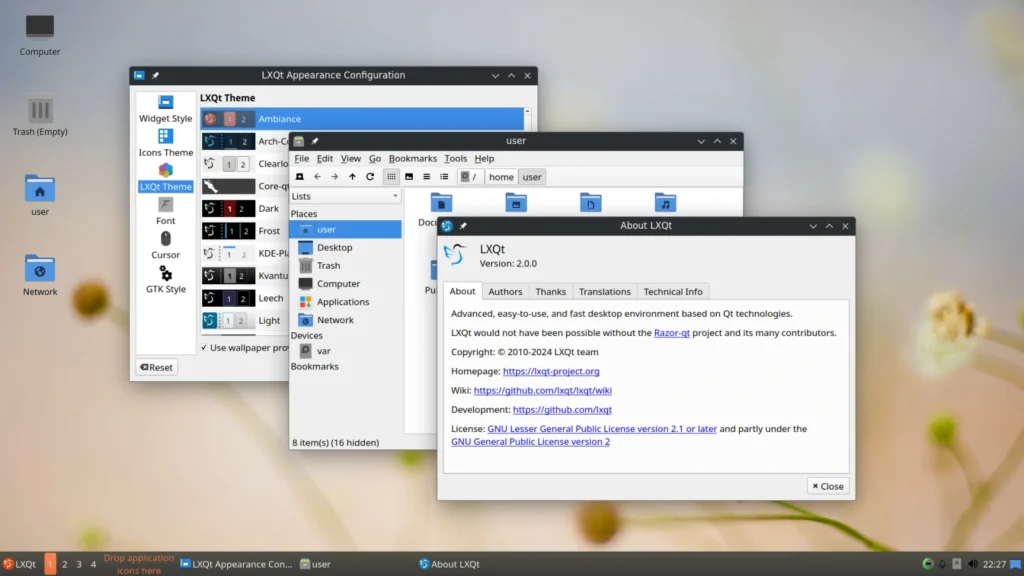 Los mejores entornos de escritorio Linux en 2026 39 LXQt 2.0.0 Ambiance screenshot