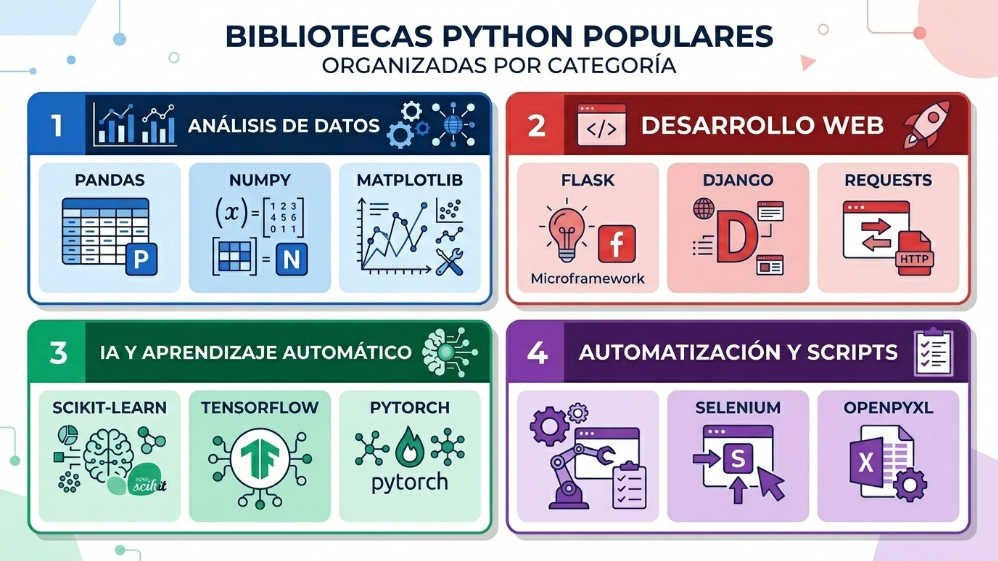 Qué es pip en Python y cómo instalar librerías paso a paso 35 Librerías de Python más populares organizadas por categoría de uso