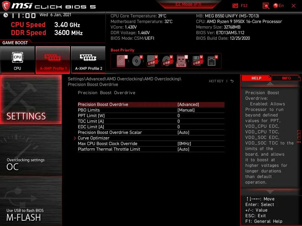Ocmenu AdvCPU AMD OC PBO Advanced PBOLimits manual