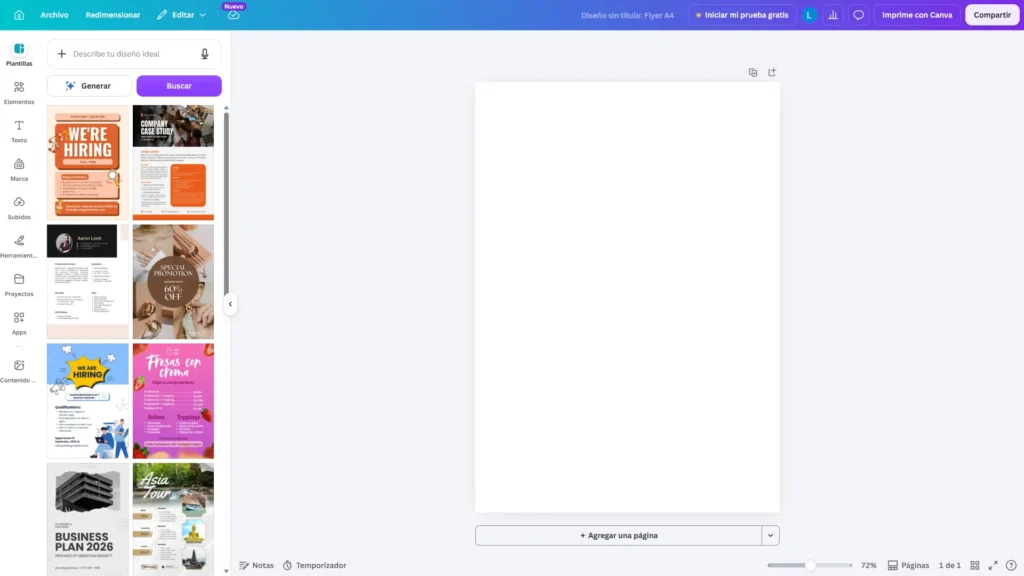 Qué es Canva, para qué sirve y cómo empezar a usarlo 40 Editor visual de Canva mostrando un lienzo en blanco