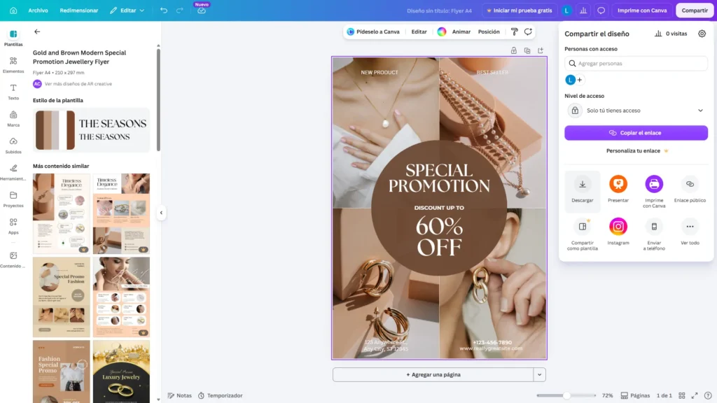Qué es Canva, para qué sirve y cómo empezar a usarlo 42 Menú desplegable del botón Compartir en Canva mostrando la opción de Descargar archivos