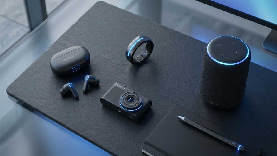 Los mejores gadgets con IA integrada en 2026: guía completa para elegir el tuyo 33 Gadgets con IA integrada: auriculares, anillo inteligente, cámara y altavoz sobre superficie oscura