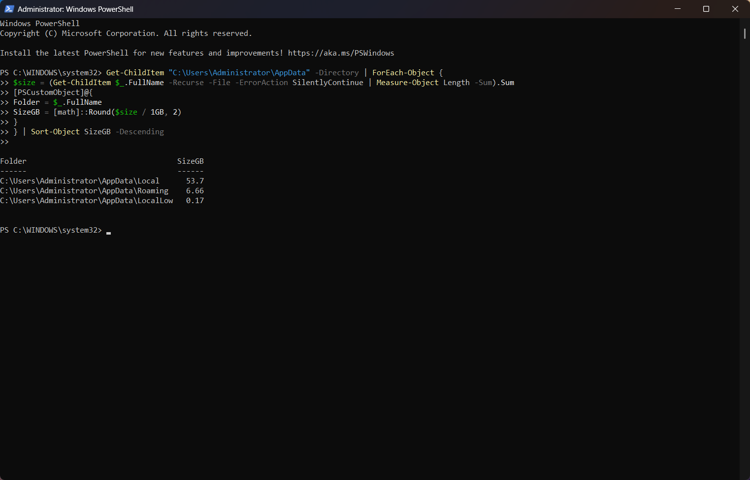 6 comandos de PowerShell que solucionan los errores más comunes de Windows 11 41 listing folders taking up the most disk space with a powershell command