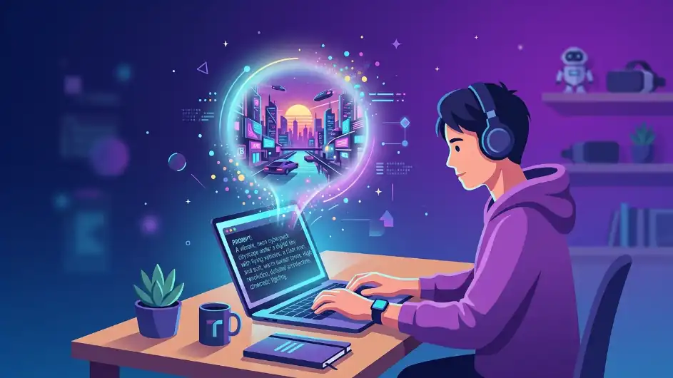 Cómo Escribir Prompts para Generar Imágenes con IA (Guía para Principiantes) 33 Persona escribiendo un prompt para generar una imagen con inteligencia artificial