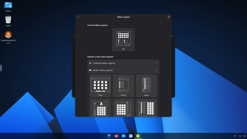 anduinos menu layout