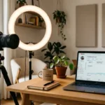 Creador grabando contenido de YouTube optimizado para IA