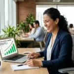 Emprendedor revisa gráfico de ventas en aumento gracias a IA