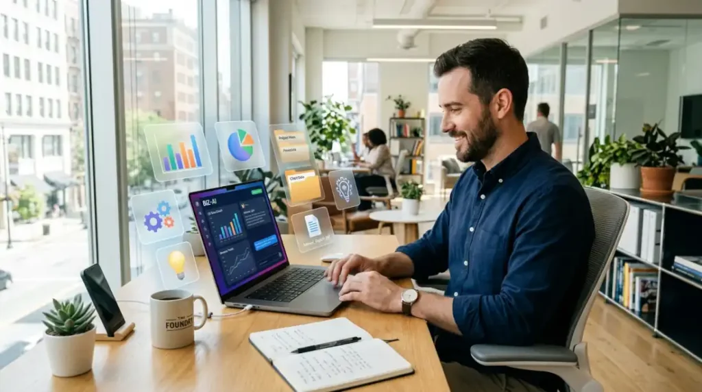 ChatGPT Work: Qué Es, Cómo Instalarlo y Cómo Sacarle Provecho 43 Emprendedor usando ChatGPT Work en su computadora de escritorio