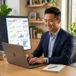 Emprendedor usando inteligencia artificial para gestionar su empresa
