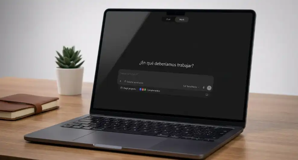 ChatGPT Work: Qué Es, Cómo Instalarlo y Cómo Sacarle Provecho 34 Interfaz de la app de escritorio con Chat, Work y Codex