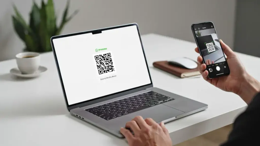 Persona escaneando código QR para vincular WhatsApp Web