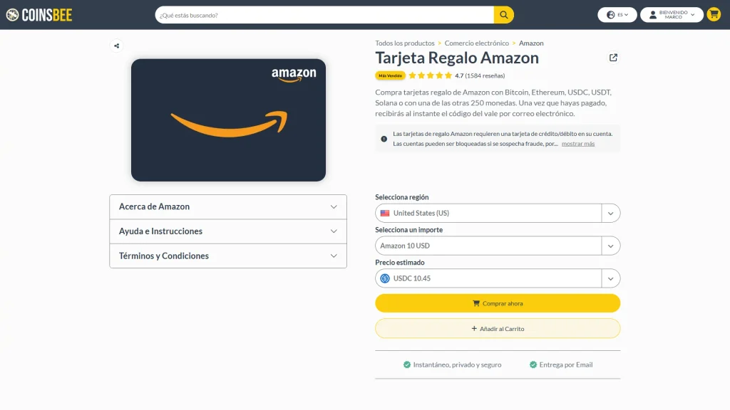 Cómo Comprar Gift Cards de Amazon con Criptomonedas (Paso a Paso) 36 COINSBEE3FIX